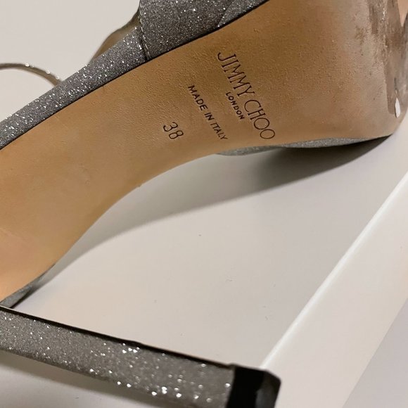 Jimmy Choo Metallic Silver Glitter Sandals - Picture 6 of 8